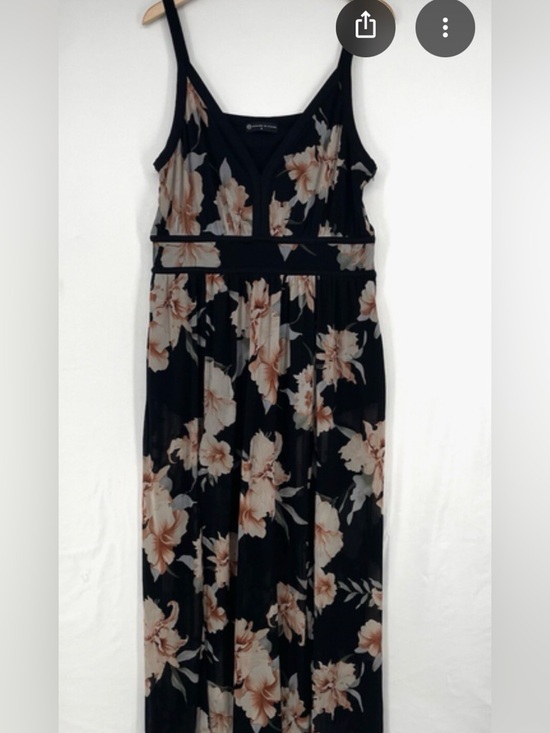 Fashion to Figure Dresses & Skirts - Plus- size Fashion to Figure Black Maxi Dress with Peach Floral Print